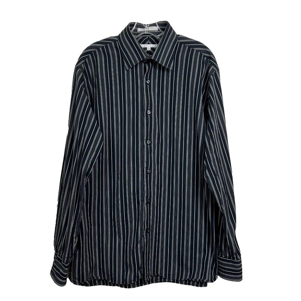 Perry Ellis Men's Striped Black & White Casual Buttondown Shirt - Large